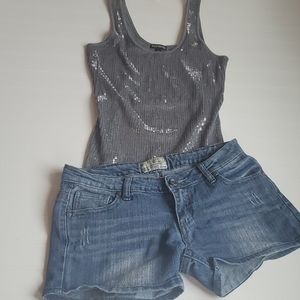 Express sequin top and jean short ☀️2 items